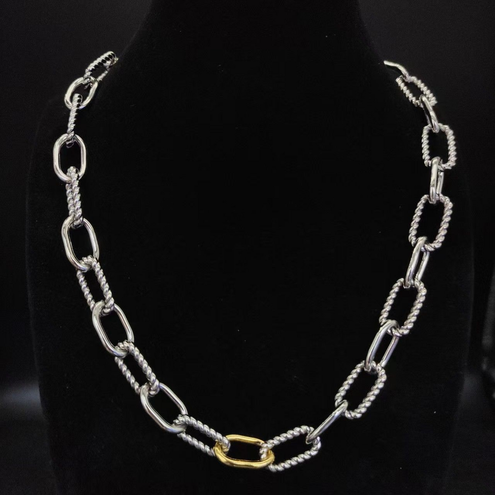 David Yurman Two Tone Alternating Twisted Smooth Link Chain Necklace